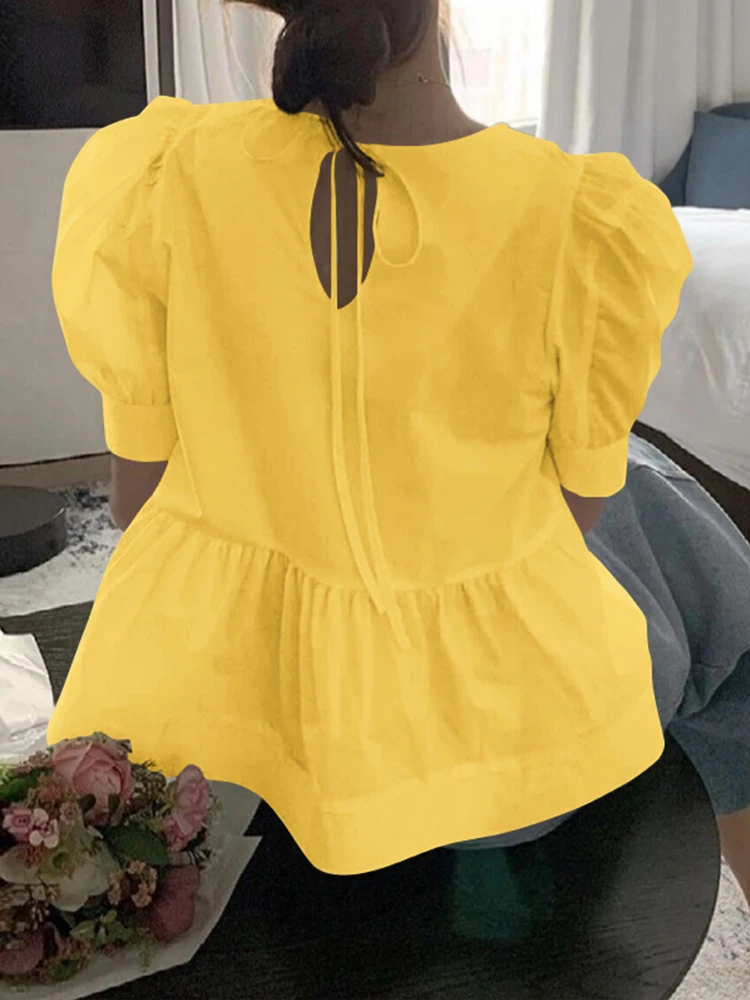 

VONDA Women Tops Summer 2025 Casual O Neck Blouse Female Pleated Solid Blusas Loose Tunic Elegant Office Shirts Oversized