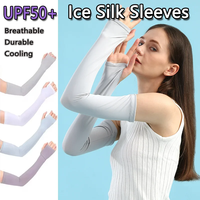 

1 Pair Fingerless Ice Silk Arm Sleeves Outdoor UV Protection Unisex Sunscreen Long Gloves Running Fishing Golf Hand Sleeves