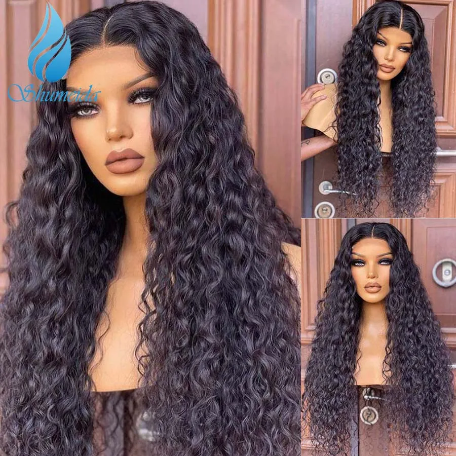 Shumeida Water Wave Peruvian Hair 4x4 Closure Wig with Pre-Plucked Hairline Human Hair Closure Wig Transparent Lace Closure Wigs