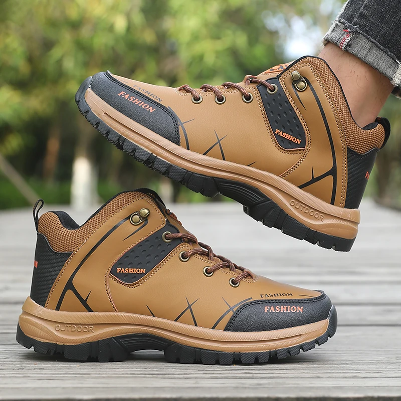 Men's Hiking Boots, Lightweight and Comfortable, Leather Ankle, Outdoor Anti Slip, Lightweight and Low Cut Walking Shoes 2025