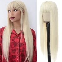 Peluca recta larga sintética con flequillo para mujer, pelucas largas y rectas, pelucas de aspecto Natural resistentes al calor para uso diario