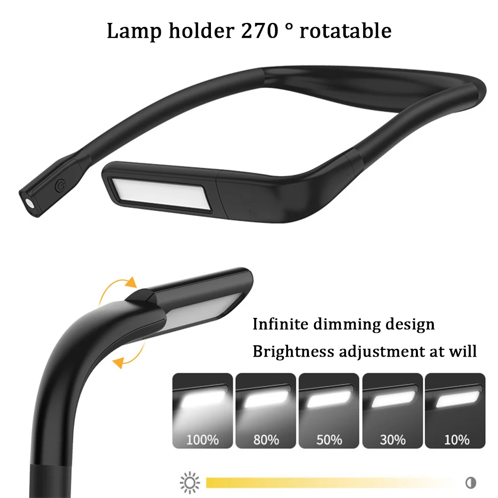 Reading in Bed Bendable Book Light USB Rechargeable Flexible Neck Lamp with 3 LED Lights Long Lasting for Sewing Studying Sport