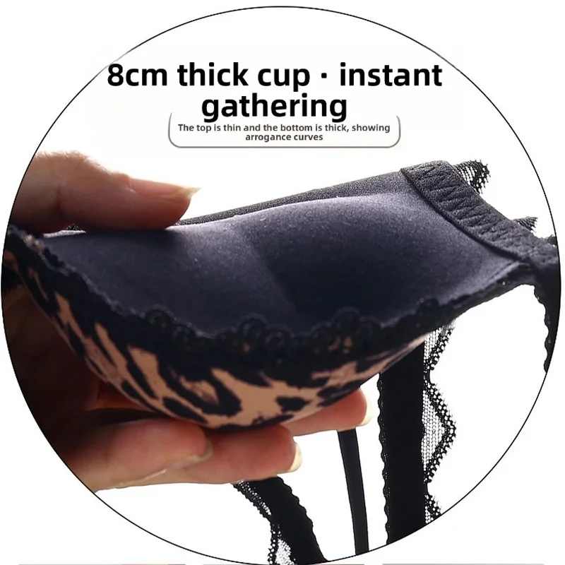 Sexy Leopard Push Up Bra Women Seamless T-shirt Bra With Lace Back Lift & Enhance Wireless Support B