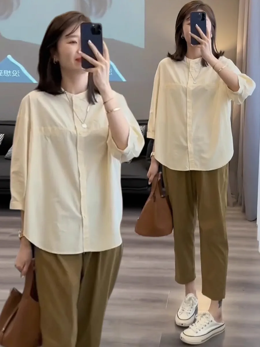 

Свободная повседневная тонкая рубашка с коротким рукавом и круглым вырезом, женская, в корейском стиле, летняя, новая модная белая рубашка, удобная, из смесового полиэстера