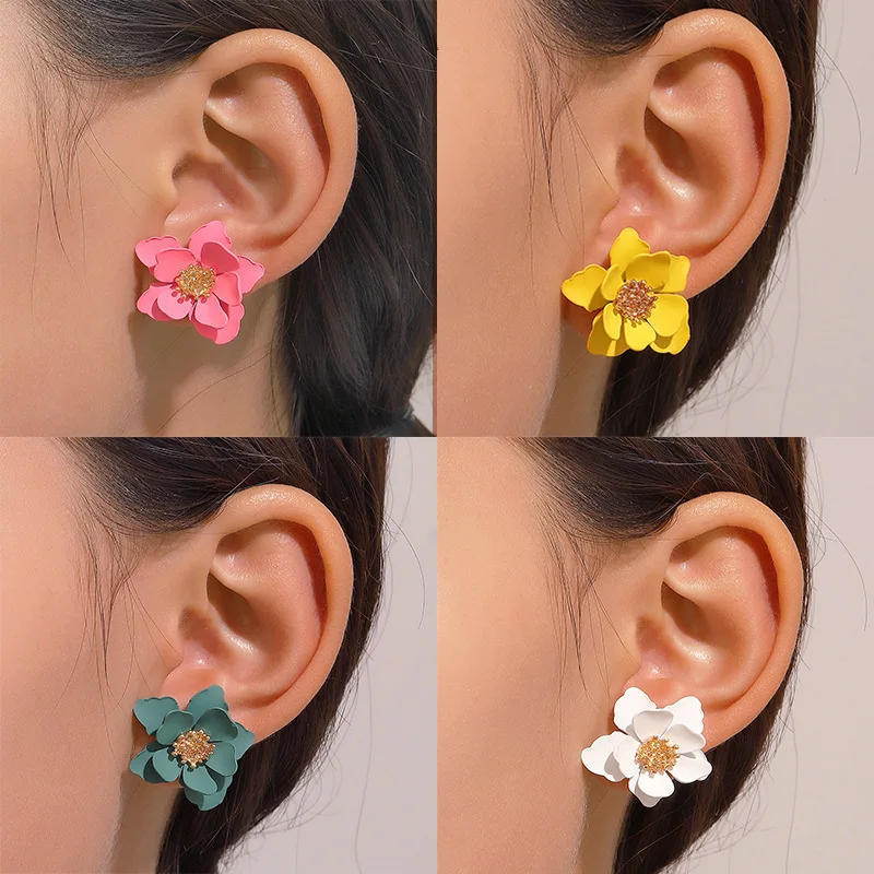 925 Silver Needle Sweet Frosted Flower Earrings For Women Jewelry 2024 Trendy New Multi-layer Petal Flower Women's Stud Earrings