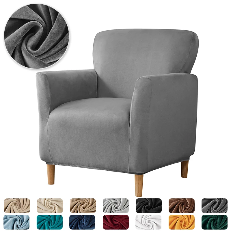 Soft Velvet Tub Chair Cover Elastic Club Armchair Slipcovers for Living Room Single Sofa Covers Washable Home Bar Counter Hotel