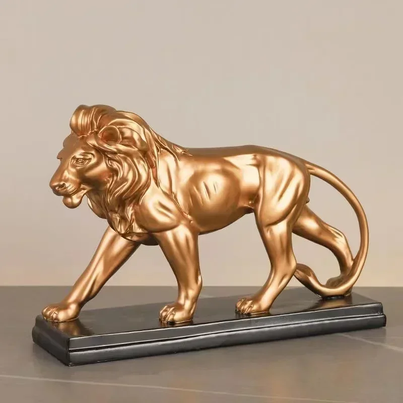 European-style Gold color Lion statue Resin domineering animal sculpture Home living room, room decoration artwork Free delivery