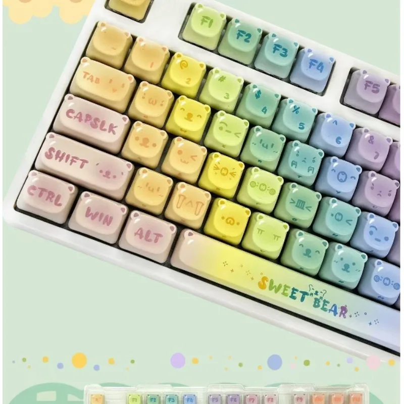 Mifuny Candy Bear Keycaps Custom MOA Height PBT Color Thermal Sublimation Compatible with Mechanical Keyboard Keys for Office