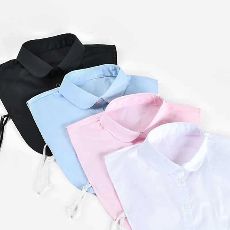 Women Cotton Fake Collar Adjustable Solid Color Detachable Half-Shirt Blouse Tops Clothes Accessories