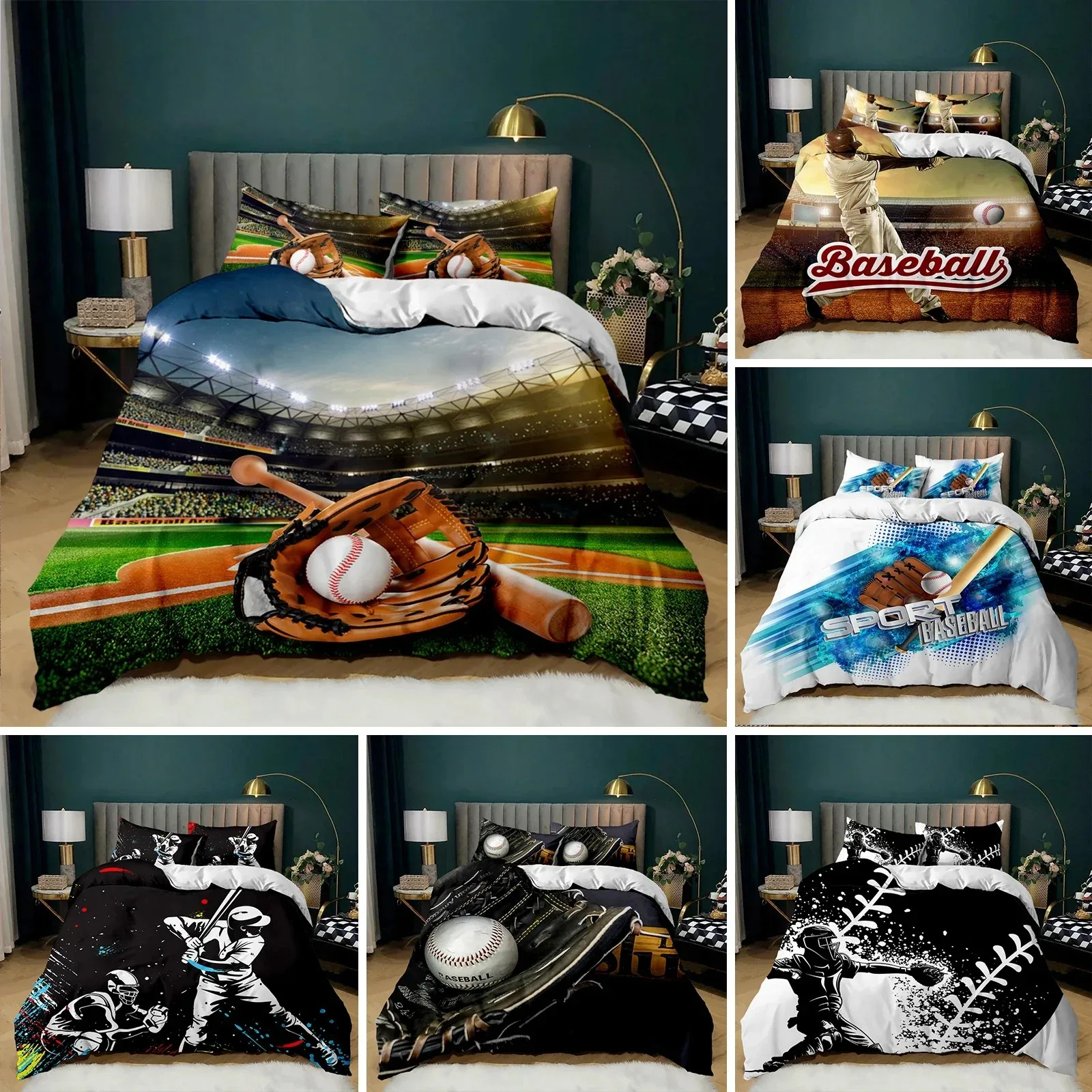 

Sports Baseball Bedding Set for Child,Duvet Cover Sets with Queen Size,Boys Sports Quilt Cover Teens Polyester Comforter Cover