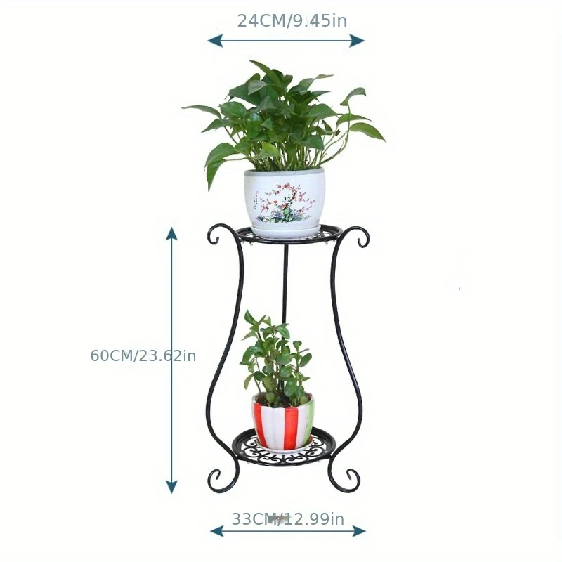 1 Pack, 2-Tiered Tall Plant Stand Metal Plant ShelfSupports Rack For Indoor Outdoor Home Decoration