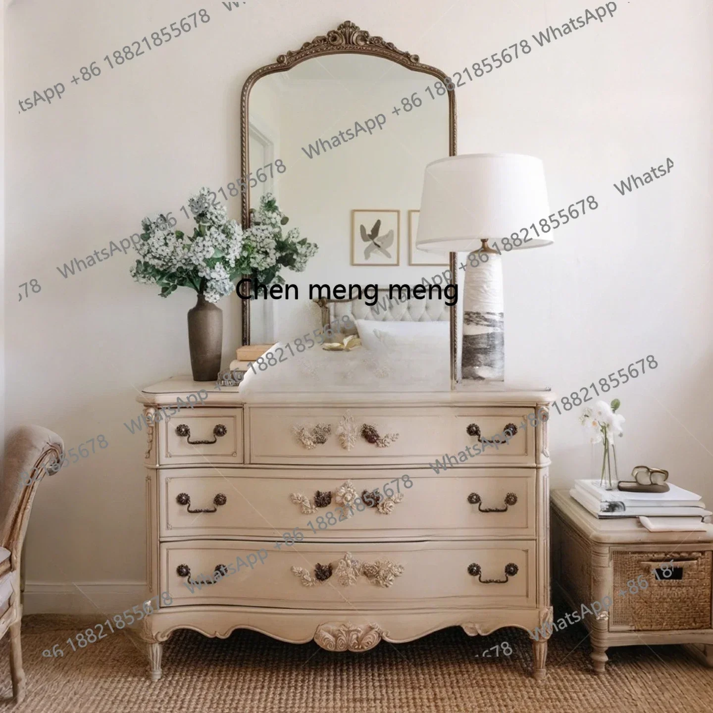 الفرنسية الرجعية الخشب الصلب نحت زهرة الشرفة خزانة غرفة نوم مضمد ديكور المنزل خزانة H #2