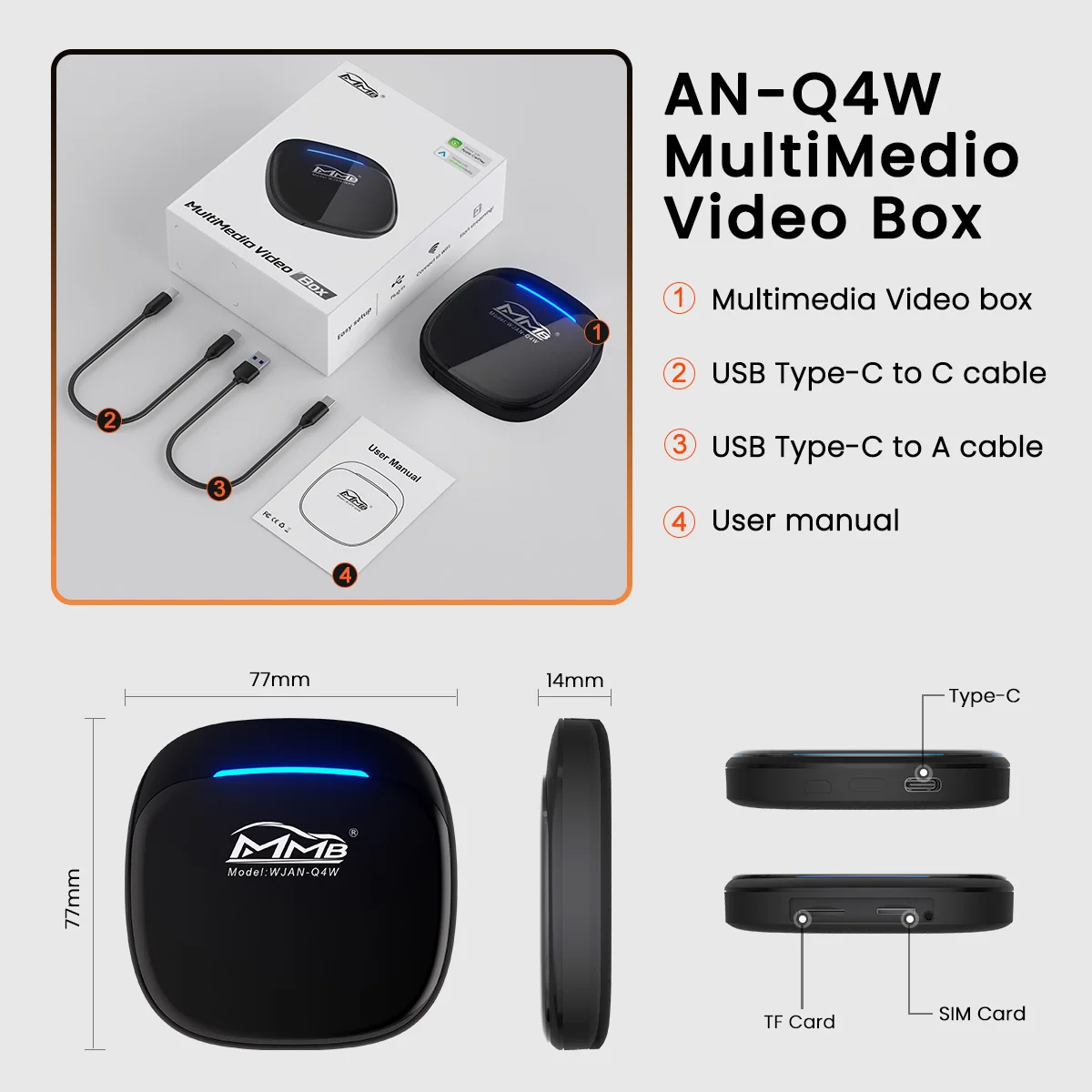 2024 MMB Max 5.0 AI Box Android 13 QCM6225 8-Cores Android Auto Wireless CarPlay Adapter Split-Screen GPS 8+128G YouTube Netflix