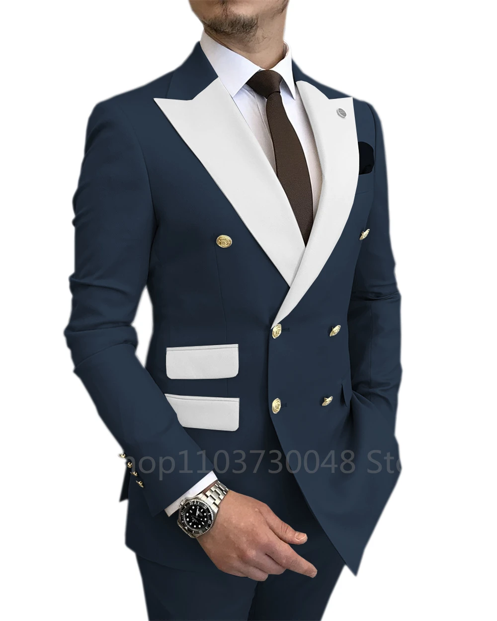 New Design Slim Fit 2 Piece Wedding Men Suits Solid Groom Tuxedos Formal Suits for Prom Party Best Man Peak Lapel Blazer Pants