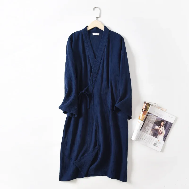 Albornoz de gasa de crepé para parejas, bata de algodón 100% sólida de manga larga con cuello en V, Kimono, batas de boda, ropa de dormir de talla