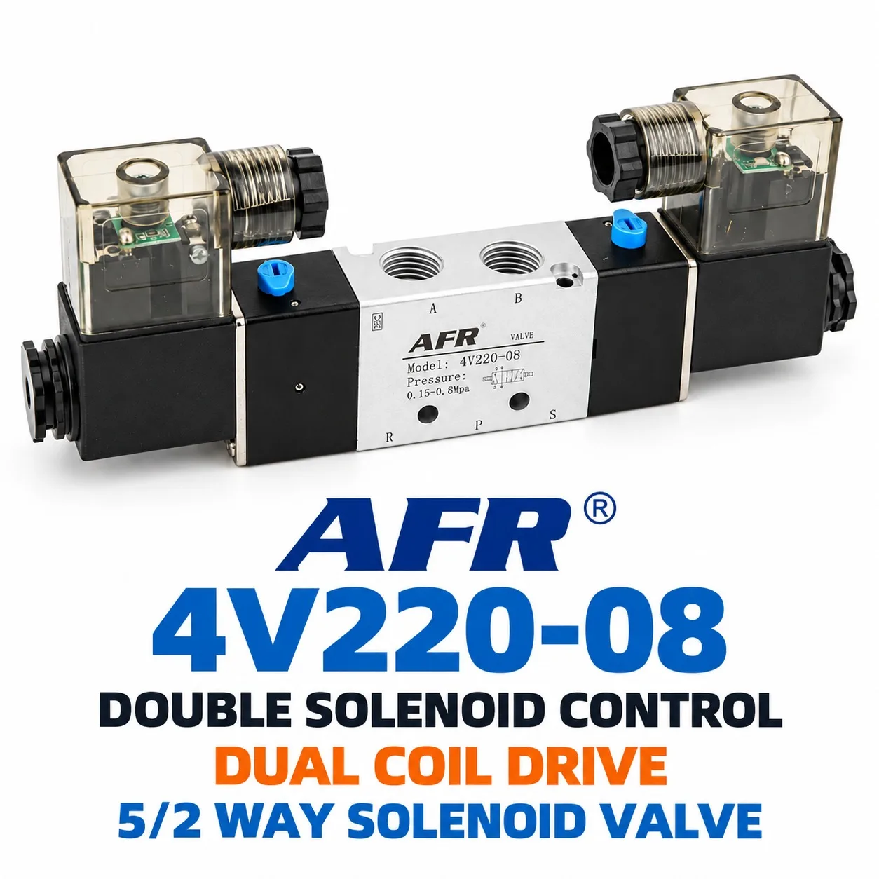 4V220-08 5/2 Way Air Control Valve Double Solenoid Pneumatic Valve Dual Coil 1/4 Inch DC24V AC220V for Cylinder