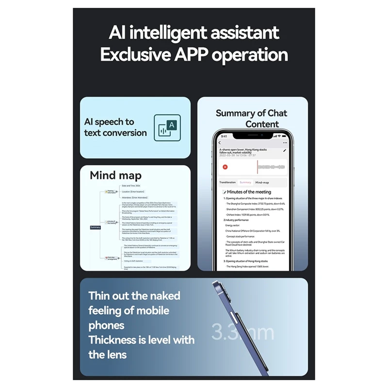 AI Chatgpt-4 App Phone Call Activated Voice Recorder Transcribe Summarize Languagetranslation Smart Magnet Adsorb 32GB