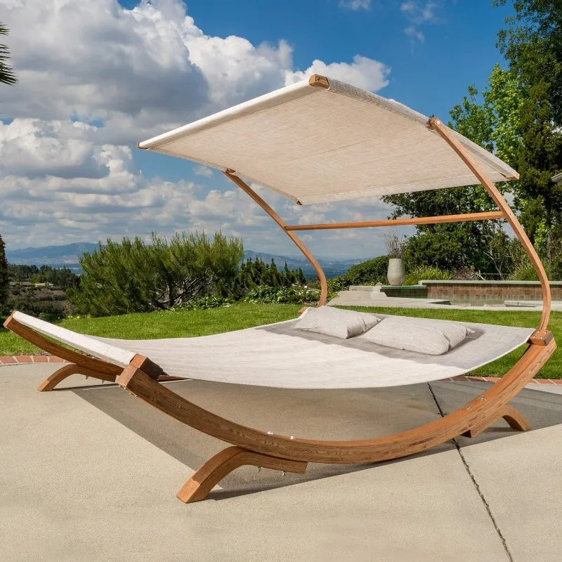 Bblythe-Outdoor Pátio Lounge Daybed, ajustável Sombra Canopy, teca Hammock