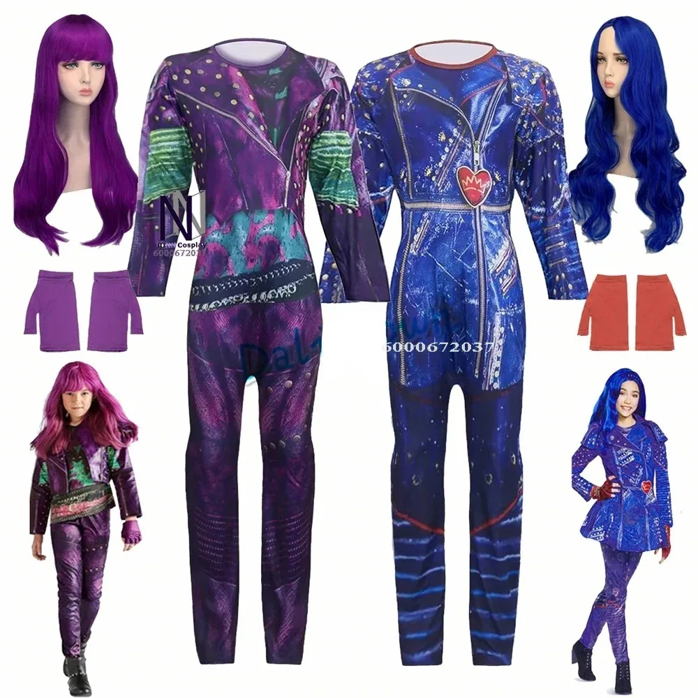 

Descendants 3 Audrey, Evie, Evil Mal Cosplay Costumes - Girls' Halloween/Birthday Party Outfits with Wig for Kids