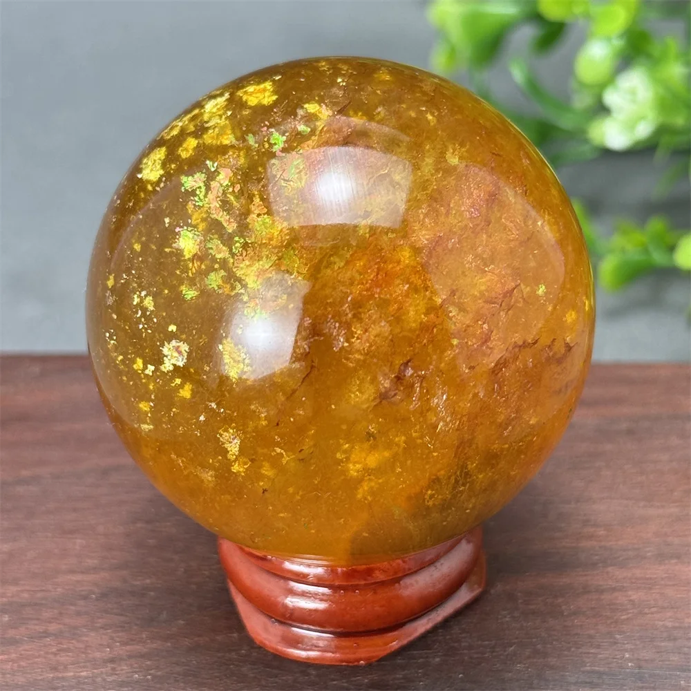 Natural Crystal Gold Lepidolite Stone Ball Polishing Craft Quartz Reiki Energy Healing Meditation Wealth Home Decor