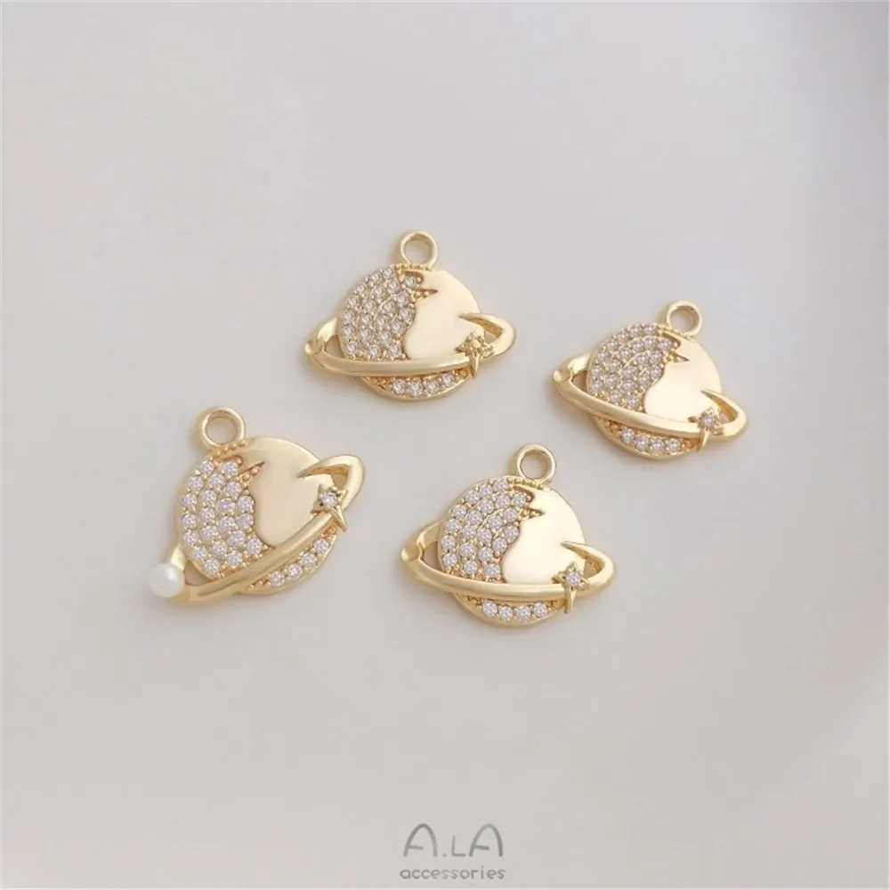 

Micro-inlaid Zircon 14K Gold Color Preservation Universe Planet Pendant Small Pearl Tray Pendant Diy Bracelet Necklace Pendant