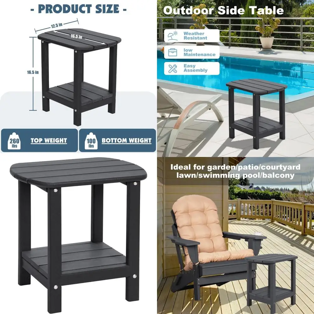 

16,5-дюймовый устойчивый к атмосферным воздействиям приставной столик из HDPE с полкой для хранения для использования на открытом воздухе, черный цвет