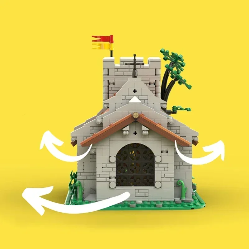 Ladrillos de iglesia medieval ciudad del castillo medieval 	 Bloques de escena de vista de calle para casa, castillo modular, arquitectura de iglesia, ladrillos, regalo moc