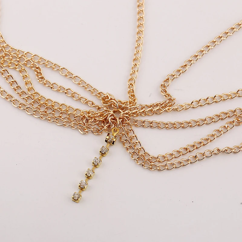 Gold Color Metal Multilayer Tassels Headband Shiny Crystal Forehead Headpiece For Women Wedding Party Hair Jewelry view 5