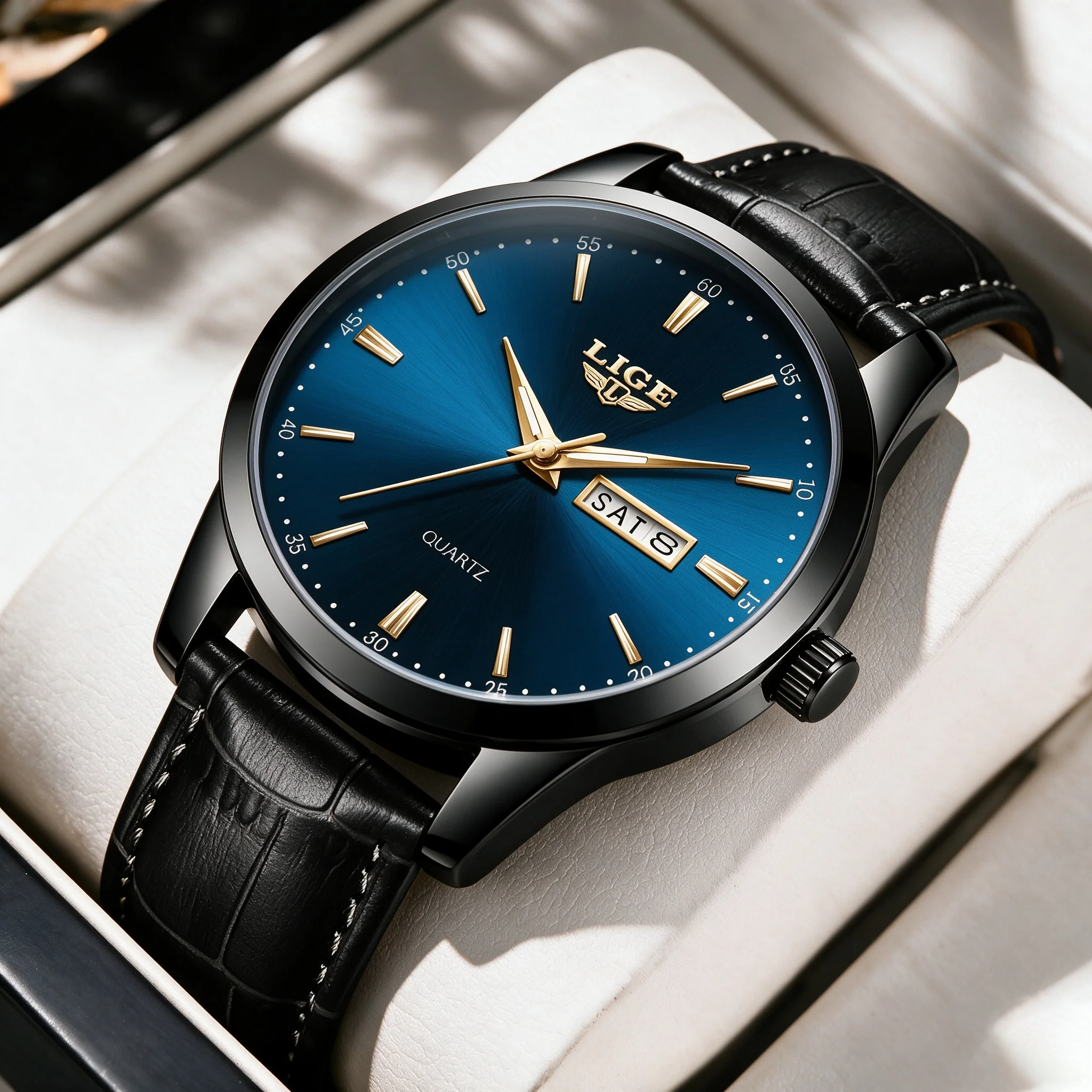 LIGE Herrenuhr, modisches Lederarmband, Militär-Sportuhr, wasserdicht, Kalender, Quarz-Armbanduhr, Herrenuhr, Reloj Hombre