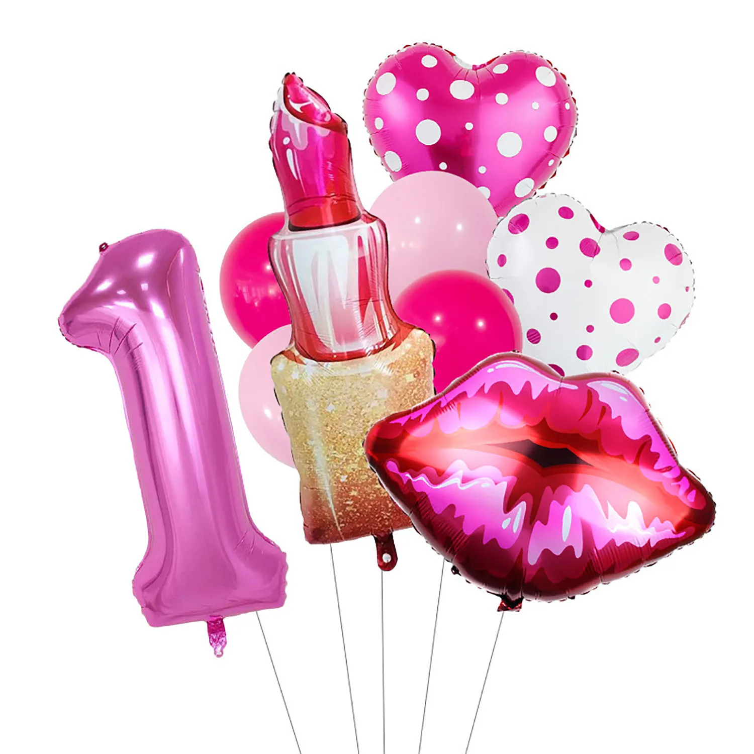 Lippenstift-Nummer, gepunktetes Herz, Aluminiumfolie, Ballon, 81,3 cm, rosarote Zahl, geeignet für Geburtstagsfeier, Jubiläumsdekoration – Detail 3