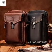 BULLCAPTAIN Crazy Horse Leather Men's Waist Bags Multifunctional 7-inch Mobile Phone Bag Bag Male Shoulder Messenger Bages Brown