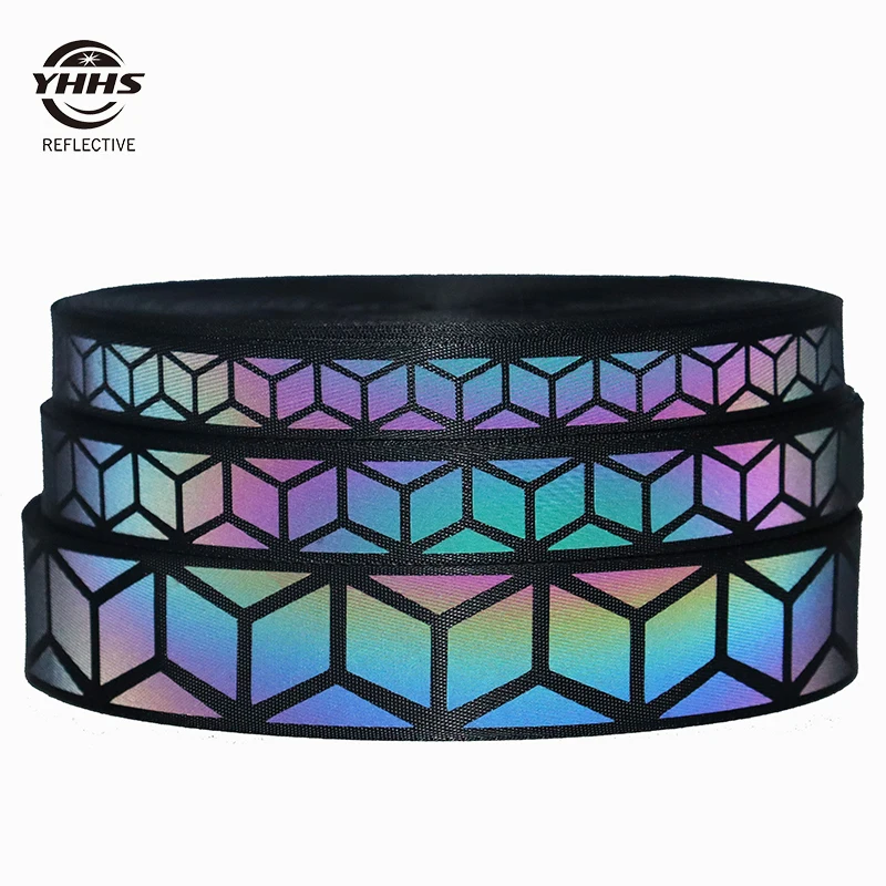 2.5cm Rainbow Reflective Webbing Customized Colorful Tape Magic Gradient Garment Accessories Sewing On Clothes For Pet Collar