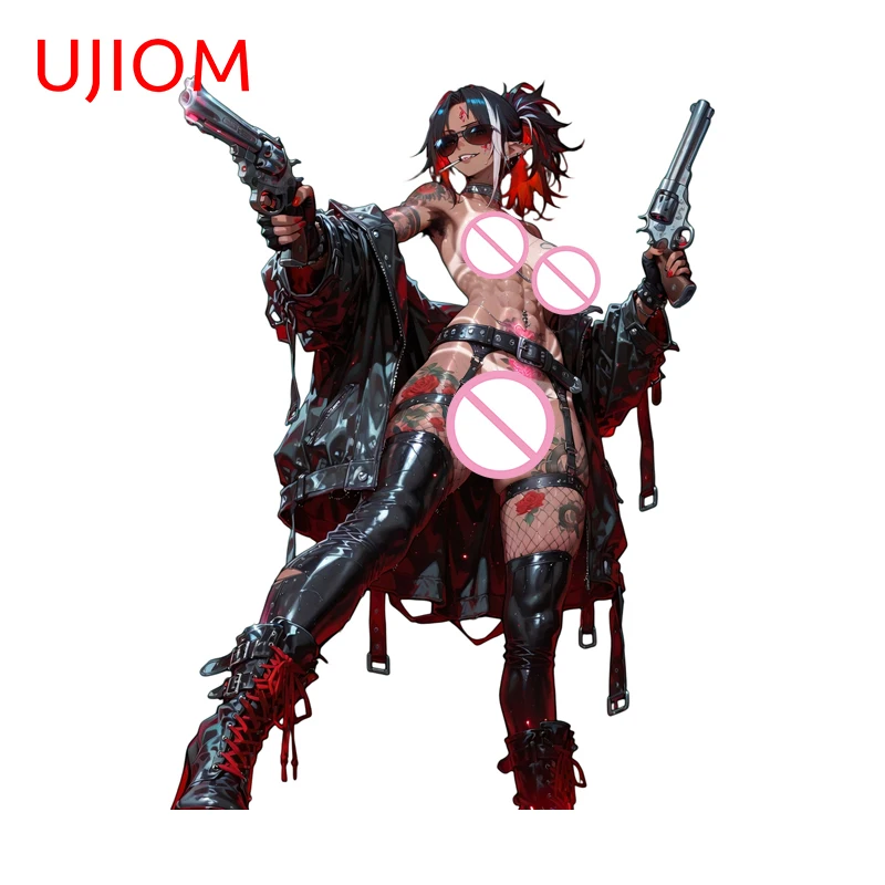 

UJIOM Cool And Seductive Tattoo Girl Wall Sticker Delicate Standing Posture Gun Eye Catching Decal Cupboard Vestibulec Decor
