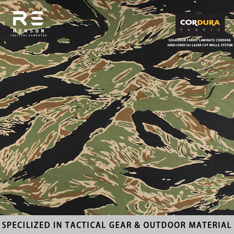 Tiger Stripe Black Camouflage 500D Both Sides Laminated Nylon Cordura Squadron Fabric Tactical Vest Laser Cut Molle System