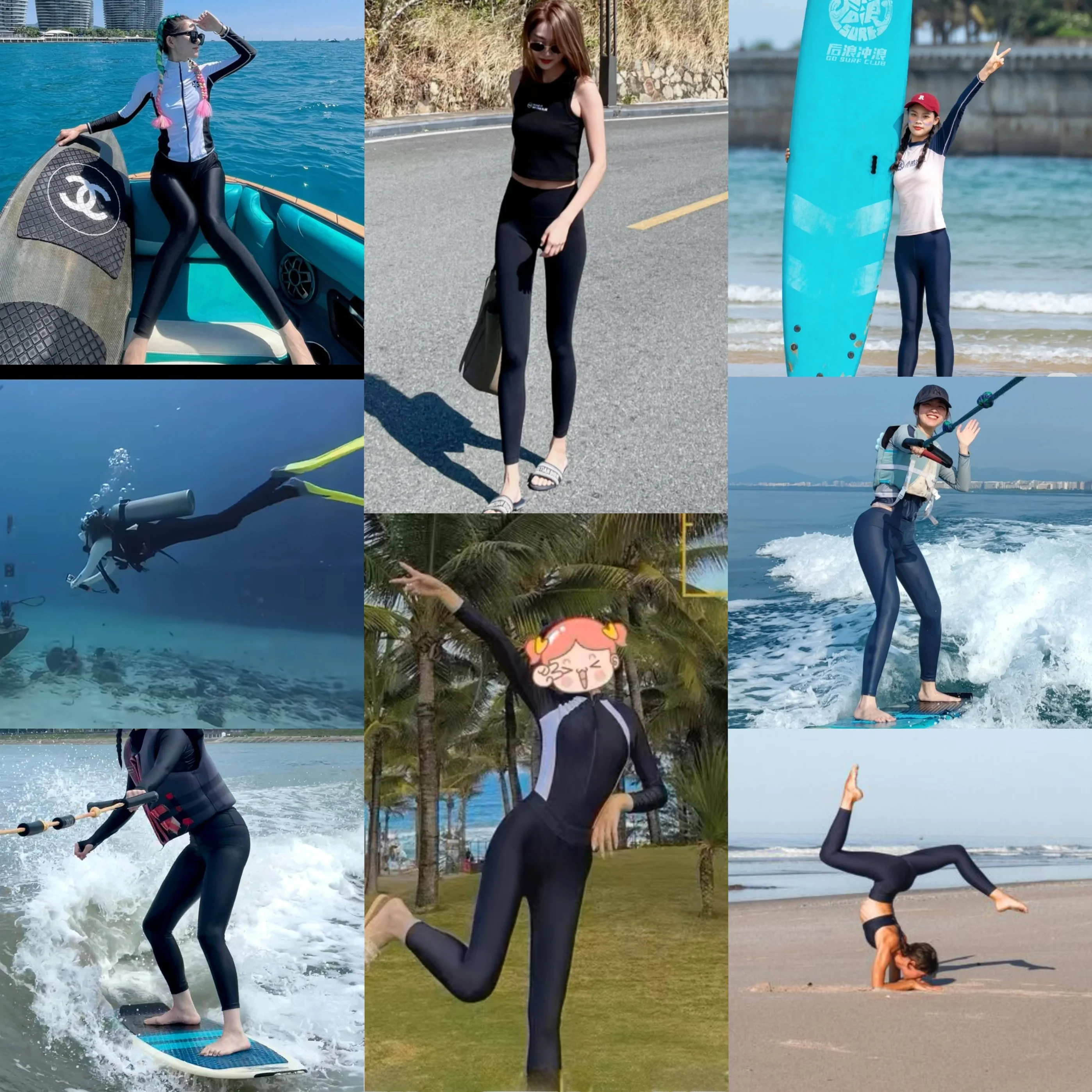 Retro Original Black Quick Dry Breathable Surfing Diving Swimming Suit with Long Pants Slimming Thermal Conservatism