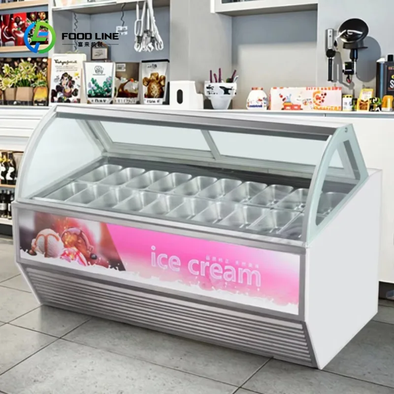 Customized Italian Gelato Glass Door Batch Ice Cream Display Refrigerator Fridge Freezer showcase for Ice Cream Cones