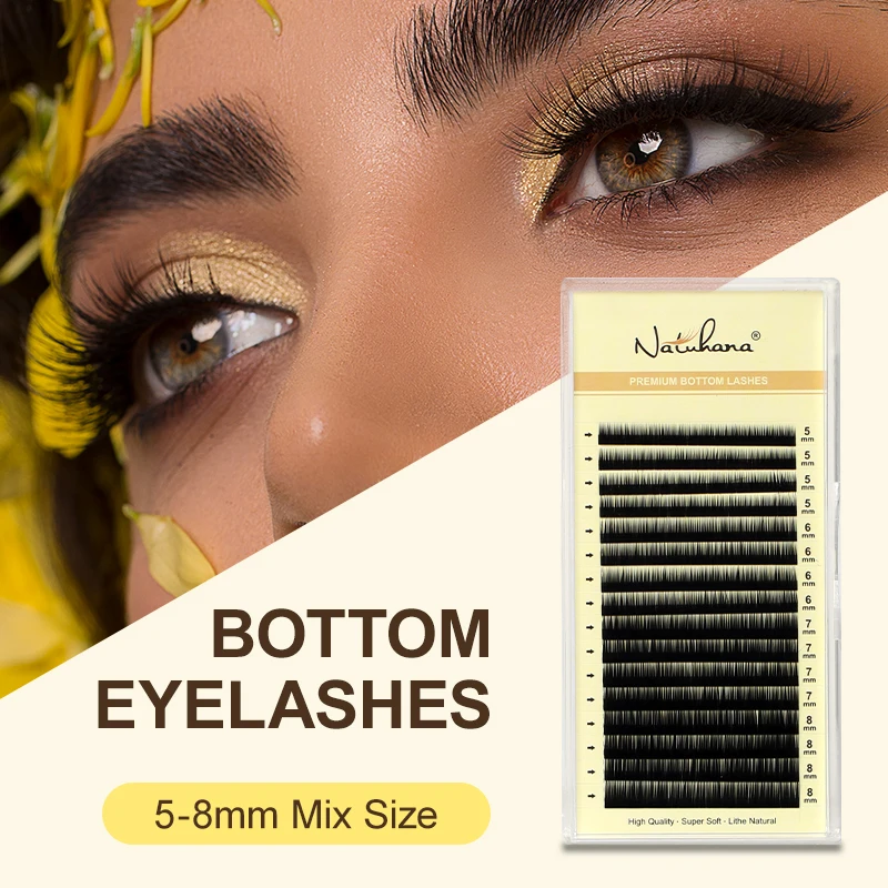 NATUHANA Przedłużanie rzęs dolnych J/B/C Curl Naturalne miękkie rzęsy dolne 5-8 Mix czarno-brązowych rzęs