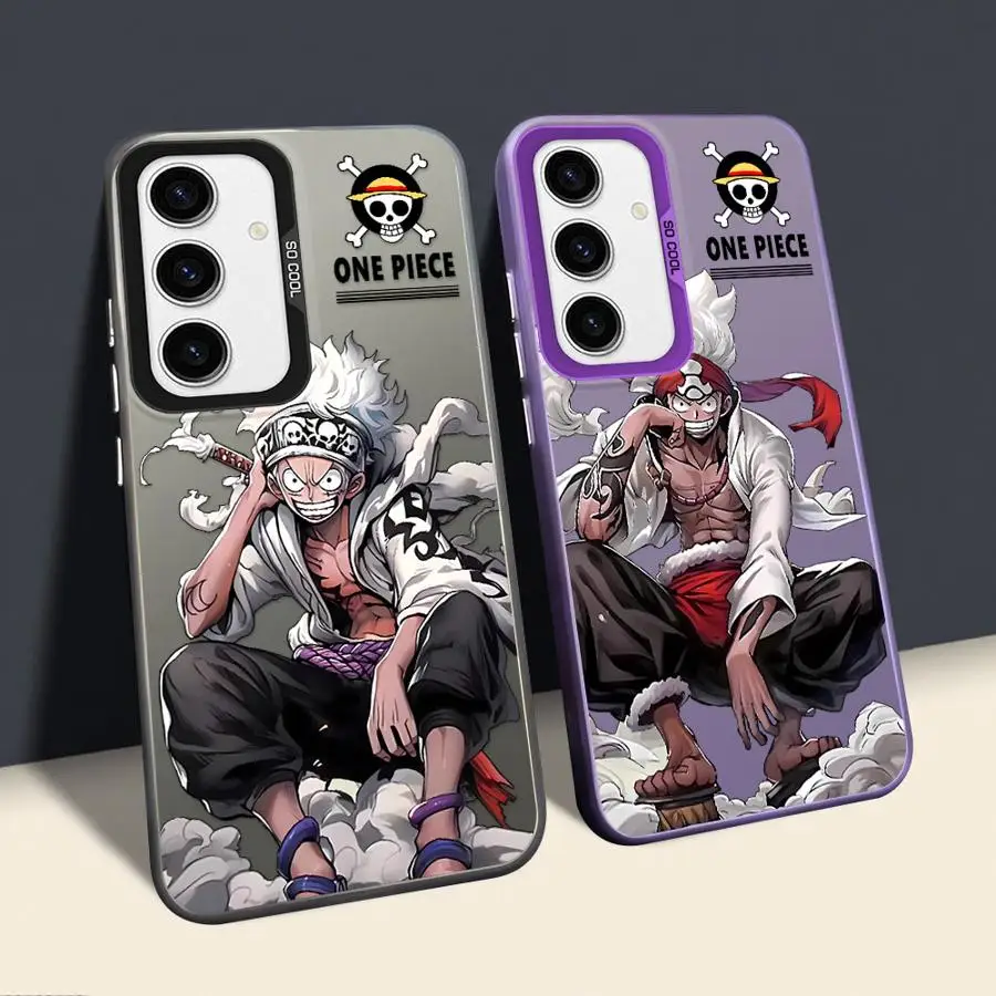 Funda de teléfono para Samsung Galaxy A35 A54 A51 A56 A73 A55 A26 A36 A52 A53 A71 A72 carcasa suave de una pieza S Luffy de pelo blanco