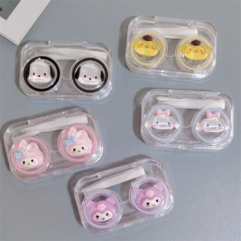 Kawaii Sanrio Kuromi Contact Lenses Box Portable Beautiful Pupil Storage Box Case Tweezer Suction Stick Set for Travel Holder