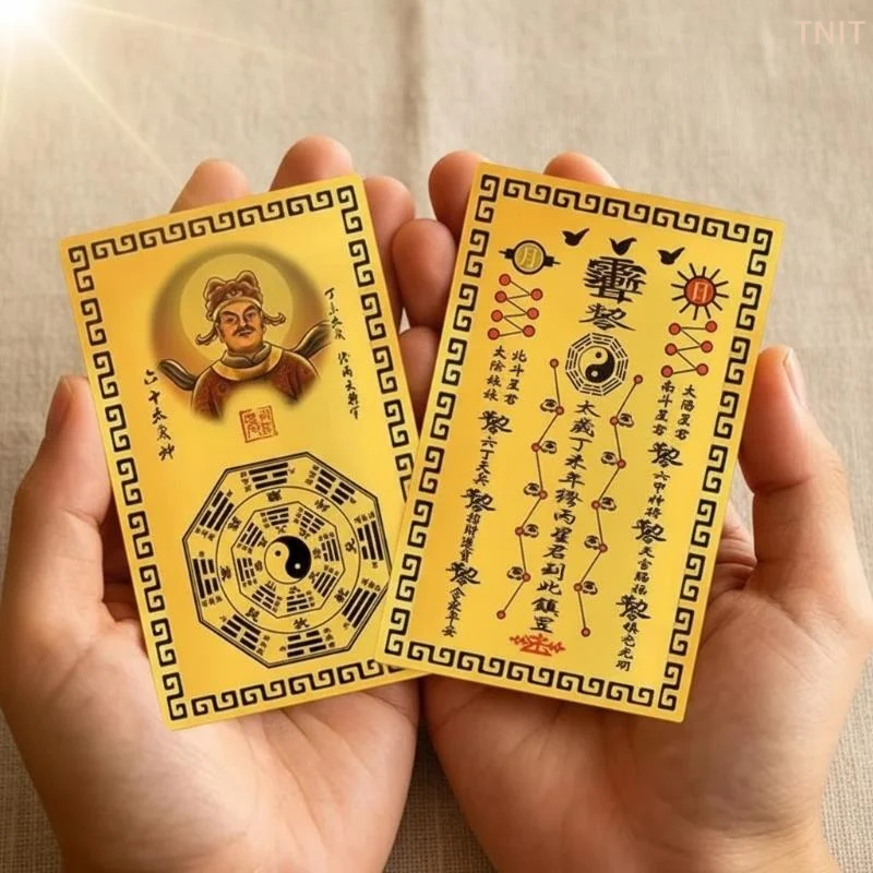 [J] Gold Metal 2027 Tai Sui General Miao Bing Card Clear Pattern For Good Luck Blessing Daily Carry Home Display