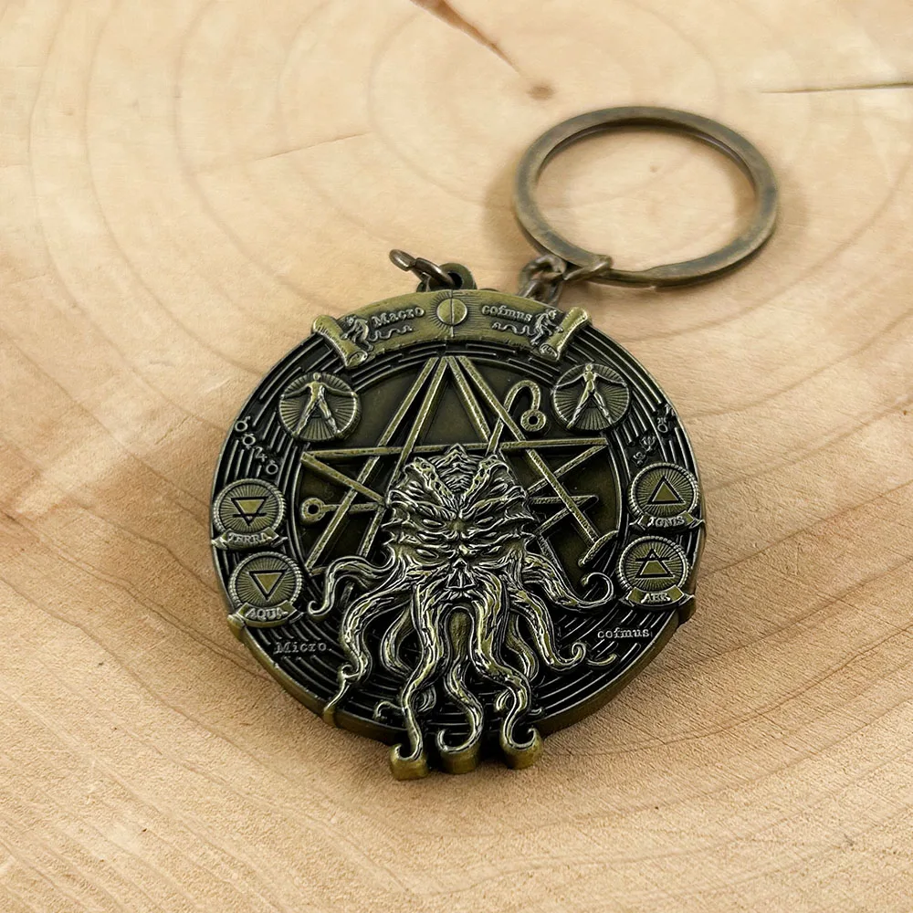 Llavero Retro con pentagrama de Cthulhu 3D, Lovecraft Necronomicon Sigil, colgante de mitología nórdica en relieve Kraken