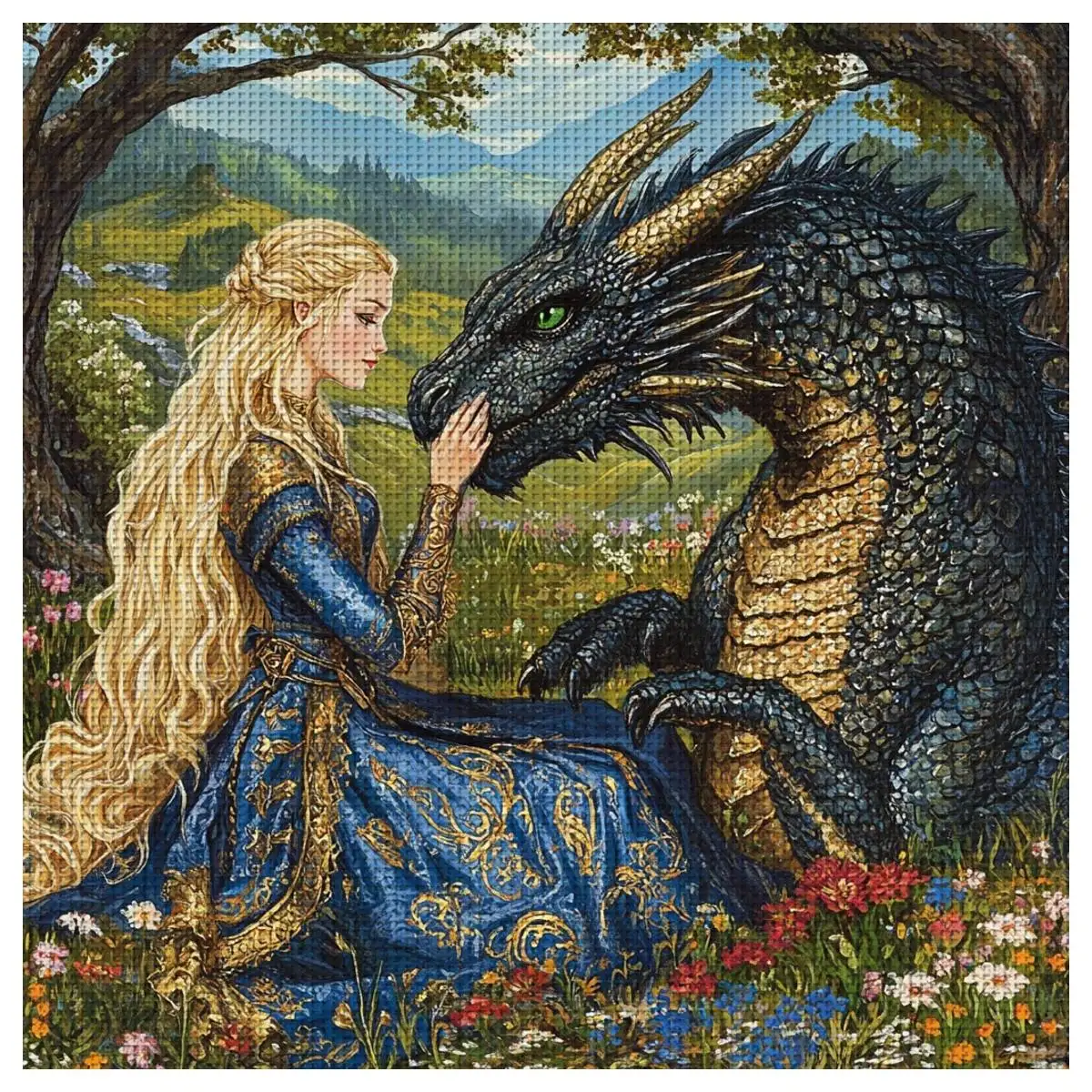 1 Stück 30x30 cm/11,8 Zoll Prinzessin und Drache Gestempeltes Kreuzstich-Set DIY-Kit 11/14/16CT DIY-Stickset DIY-Kreuzstich-Set