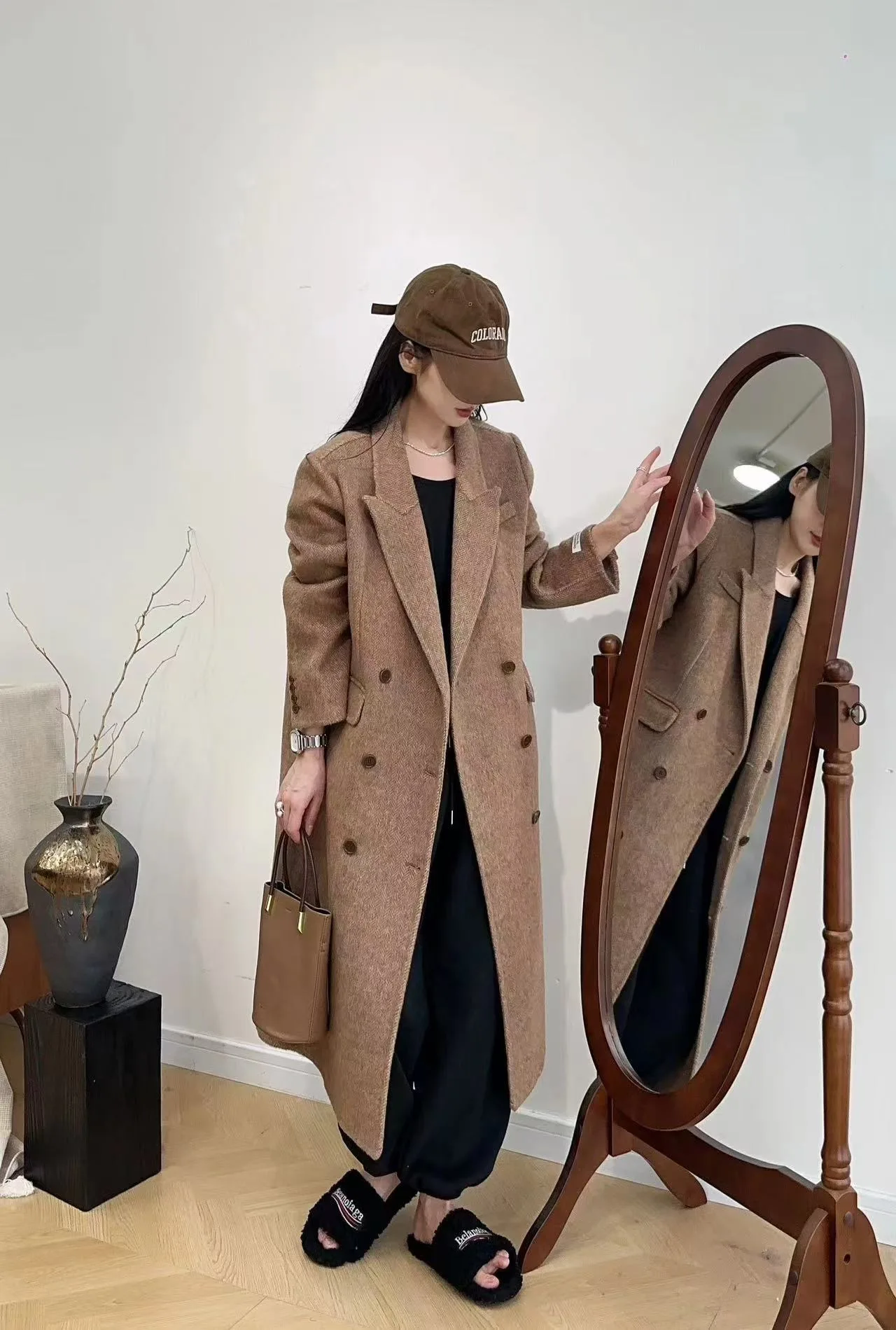 2024 Upgraded Women\'s Reversible Woolen Coat 10% Cashmere Coat Long Double-Breasted 90% Wool Comfortable Soft Coat