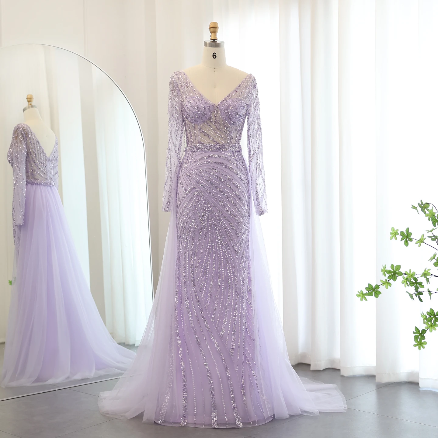 

Sharon Said Elegant Lilac Arabic Evening Dress with Detachable Skirt Sage Green Luxury Women Wedding Party Gown SS432 Customized