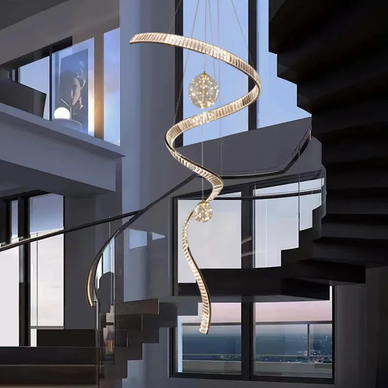 Duplex stairwell chandelier living room chandelier designer light luxury art villa empty building atmosphere crystal streamer