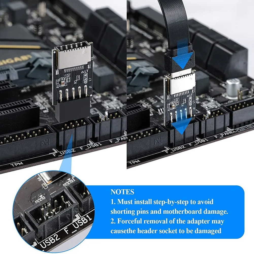 USB 2.0 Nagłówek panelu przedniego USB 9Pin do USB 2.0 Type-E Adapter wewnętrzny Adapter wtyczki płyty głównej