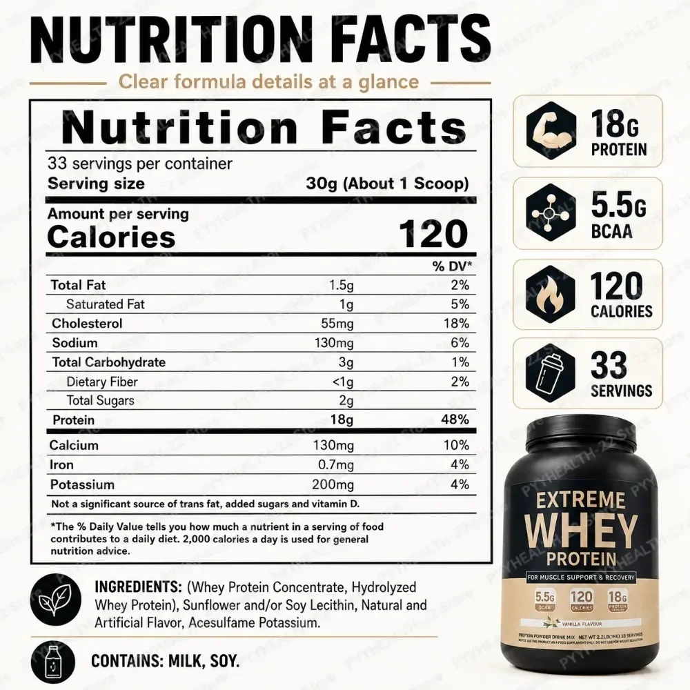 Whey Protein Powder for Muscle Maintenance & Workout Recovery Support with  Protein BCAA Whey Blend Vanilla Flavor 30 Servings