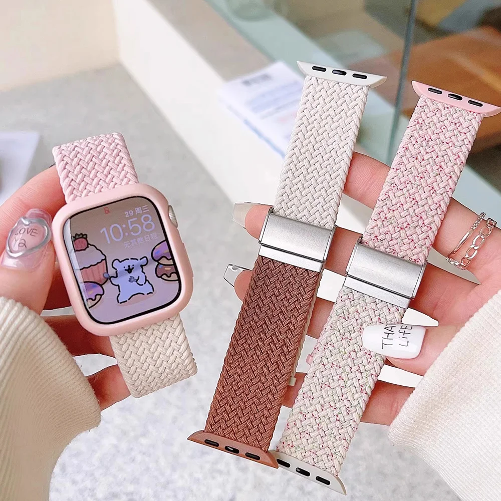 Nylon Stretch Bands for Apple Watch Strap 44mm 45mm 49mm 40mm 41mm 42mm Colorblock Woven bracelet iWatch series 9 8 7 SE 6 5 4 3 image 5