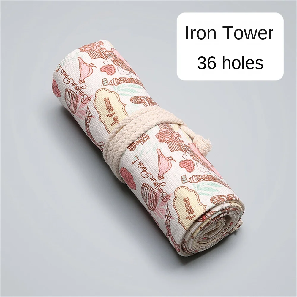 Pen Curtain Eiffel Tower Firm Thread Elastic Socket Save Space Canvas Material Pencil Case 24 Holes Has Many Uses Storage Bag