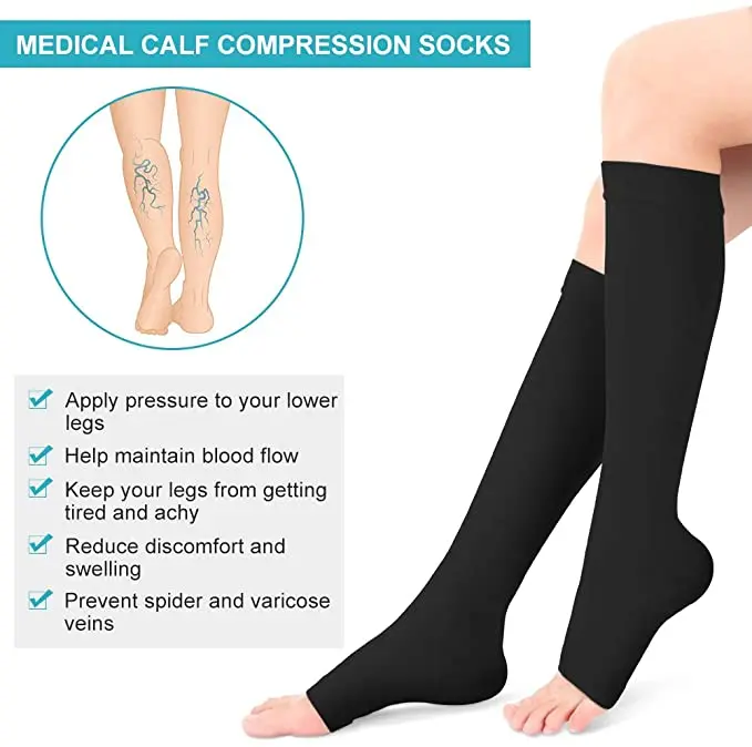 Medical Calf Compression Stockings Varicose Veins Shaping Graduated Pressure Stockings Elastic Open Toe Knee High Stockings S-XL